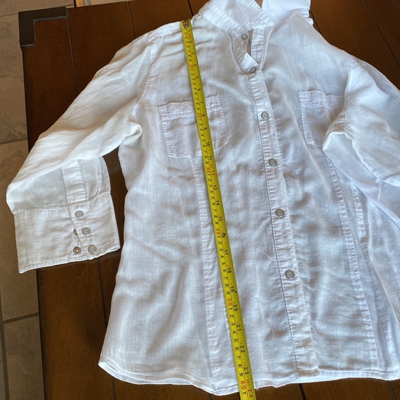 LIZ CLAIBORNE Pearl Snap-Closure Sheer 3/4 Sleeve White Cotton Shirt Large - Picture 7 of 11